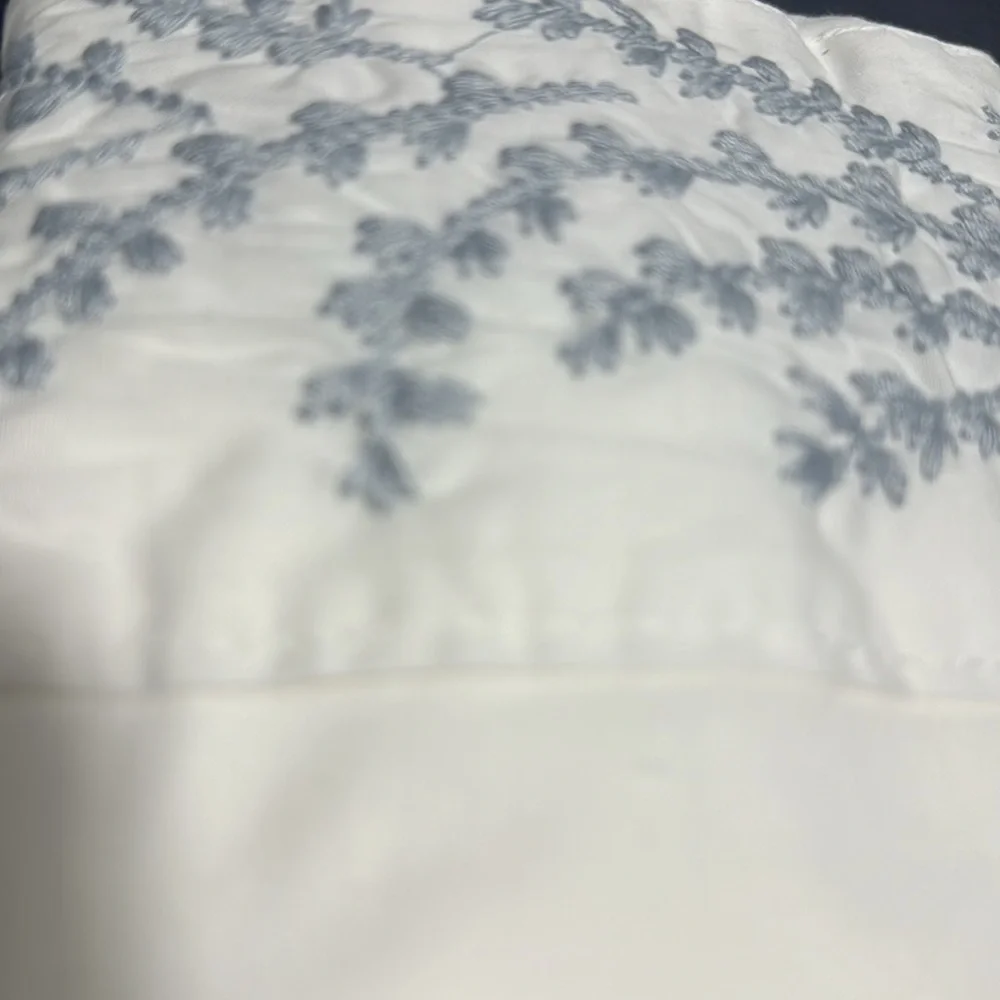 New Shower Curtain Embroidered Floral Border Cotton The Texture Collection White